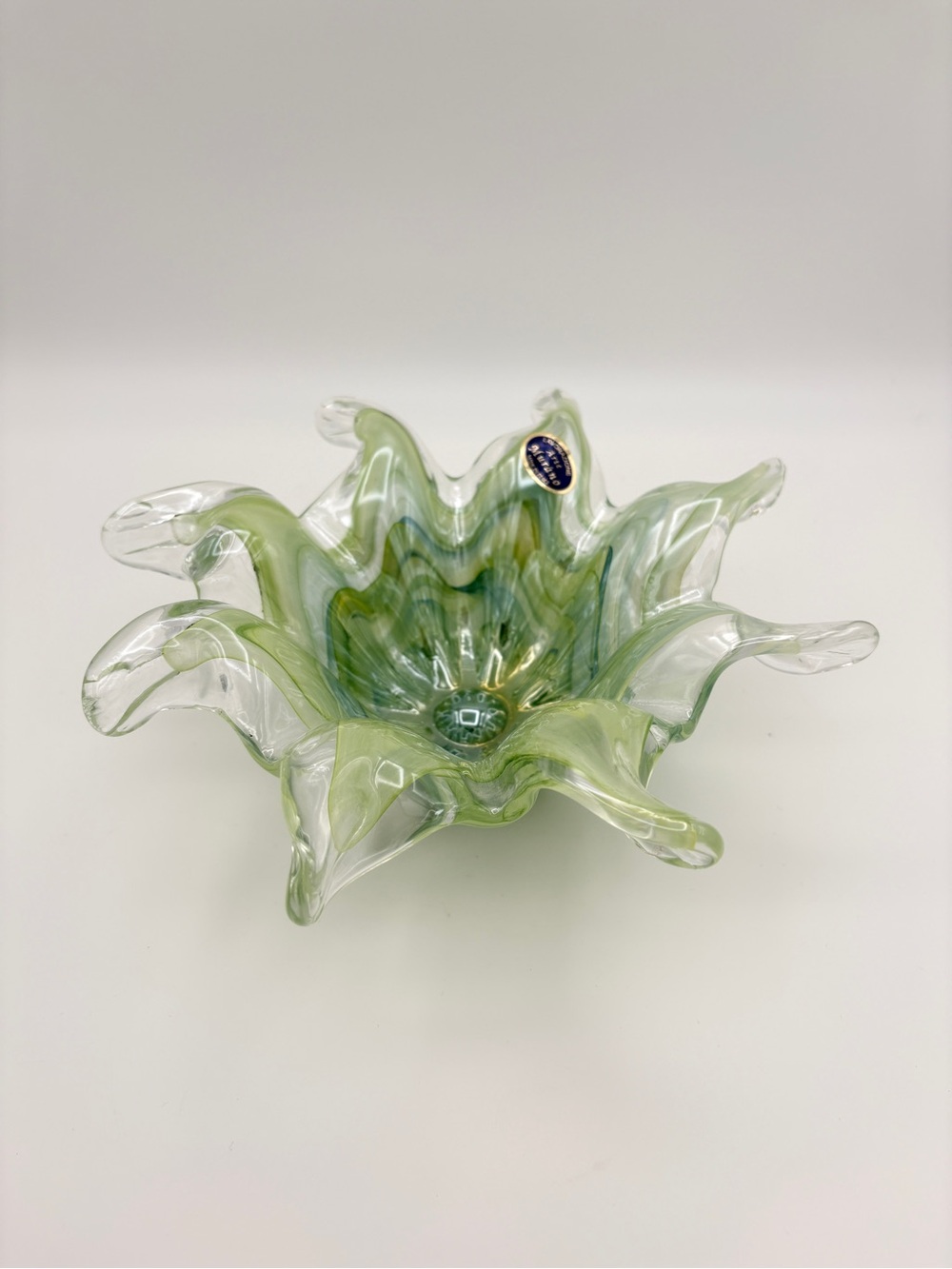 MURANO Lavorazione Arte Glass Bowl Sculpture Italy Green